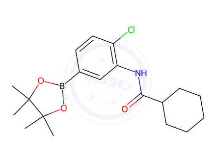 Chemical structure of N-(2-chloro-5-(4,4,5,5-tetramethyl-1,3,2-dioxaborolan-2-yl)phenyl)cyclohexanecarboxamide