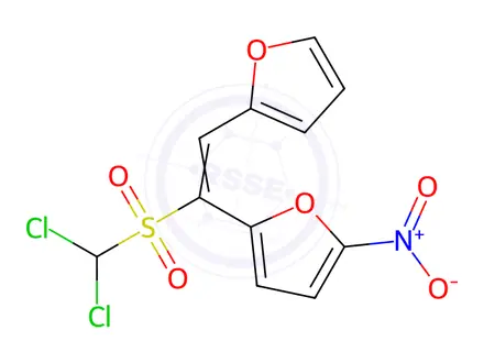 Chemical structure of 2-(1-((Dichloromethyl)sulfonyl)-2-(furan-2-yl)vinyl)-5-nitrofuran