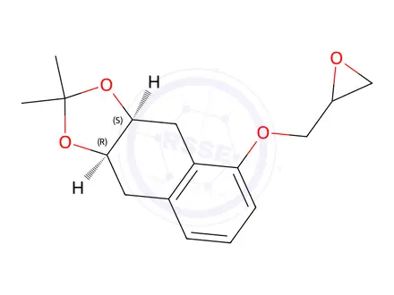 Chemical structure of (3aS,9aR)-2,2-dimethyl-5-(oxiran-2-ylmethoxy)-3a,4,9,9a-tetrahydronaphtho[2,3-d][1,3]dioxole
