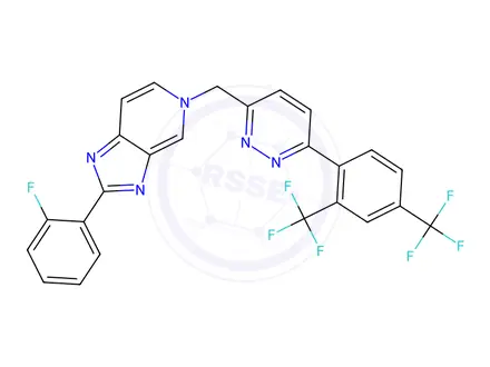 Chemical structure of 5-((6-(2,4-bis(TrifluoroMethyl)phenyl)pyridazin-3-yl)Methyl)-2-(2-fluorophenyl)-5H-iMidazo[4,5-c]pyridine