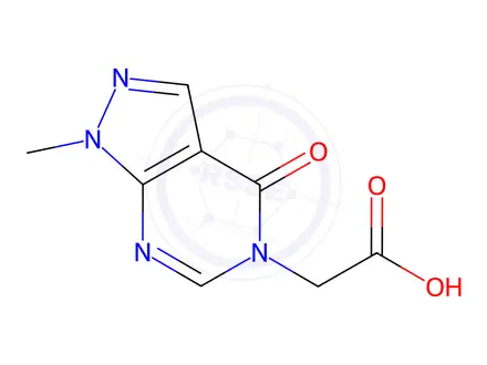 Chemical structure of (1-methyl-4-oxo-1,4-dihydro-5H-pyrazolo[3,4-d]pyrimidin-5-yl)acetic acid