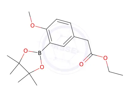 Chemical structure of Ethyl 2-(4-methoxy-3-(4,4,5,5-tetramethyl-1,3,2-dioxaborolan-2-yl)phenyl)acetate