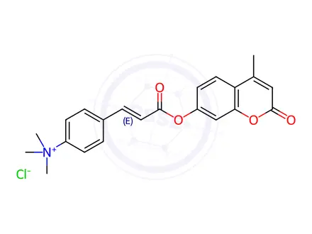 Chemical structure of 4-METHYLUMBELLIFERYL P-TRIMETHYLAMMONIUM CINNAMATE CHLORIDE