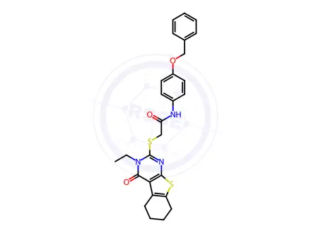 Chemical structure of N-(4-(Benzyloxy)phenyl)-2-((3-ethyl-4-oxo-3,4,5,6,7,8-hexahydrobenzo[4,5]thieno[2,3-d]pyrimidin-2-yl)thio)acetamide