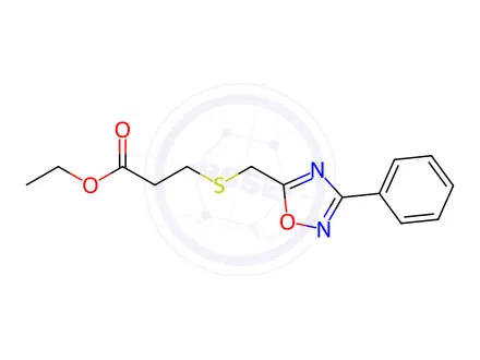 Chemical structure of Ethyl 3-(((3-phenyl-1,2,4-oxadiazol-5-yl)methyl)thio)propanoate