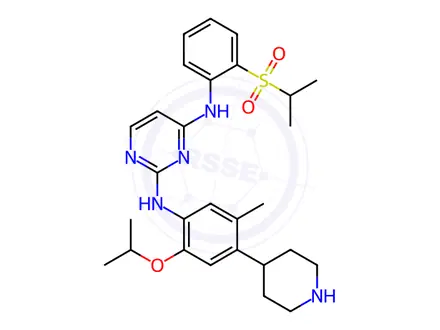 Chemical structure of N2-(2-isopropoxy-5-methyl-4-(piperidin-4-yl)phenyl)-N4-(2-(isopropylsulfonyl)phenyl)pyrimidine-2,4-diamine