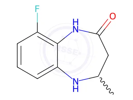 Chemical structure of 9-fluoro-4-methyl-2,3,4,5-tetrahydro-1H-1,5-benzo diazepin-2-one