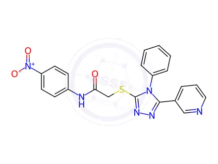Chemical structure of N-(4-nitrophenyl)-2-((4-phenyl-5-(pyridin-3-yl)-4H-1,2,4-triazol-3-yl)thio)acetamide