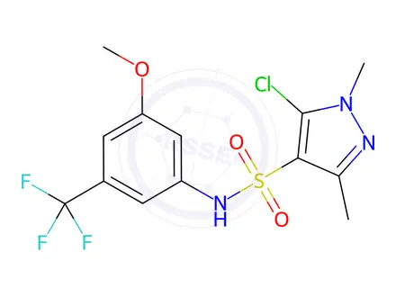 Chemical structure of N4-[3-methoxy-5-(trifluoromethyl)phenyl]-5-chloro-1,3-dimethyl-1H-pyrazole-4-sulphonamide