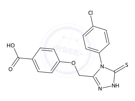 Chemical structure of 4-((4-(4-Chlorophenyl)-5-thioxo-4,5-dihydro-1H-1,2,4-triazol-3-yl)methoxy)benzoic acid