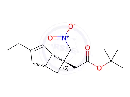Chemical structure of tert-Butyl 2-((1R,5S,6S)-3-ethyl-6-(nitromethyl)bicyclo[3.2.0]hept-3-en-6-yl)acetate