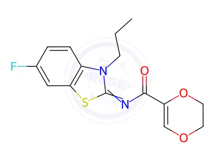 Chemical structure of N-(6-Fluoro-3-propylbenzo[d]thiazol-2(3H)-ylidene)-5,6-dihydro-1,4-dioxine-2-carboxamide