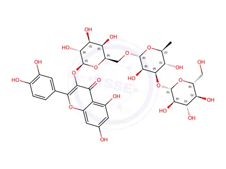 Chemical structure of quercetin 3-glucosyl(1-3)rhamnosyl(1-6)galactoside
