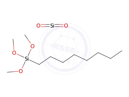 Chemical structure of Silane, trimethoxyoctyl-, hydrolysis products with silica
