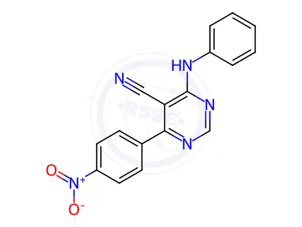 Chemical structure of 4-(4-Nitrophenyl)-6-(phenylamino)pyrimidine-5-carbonitrile