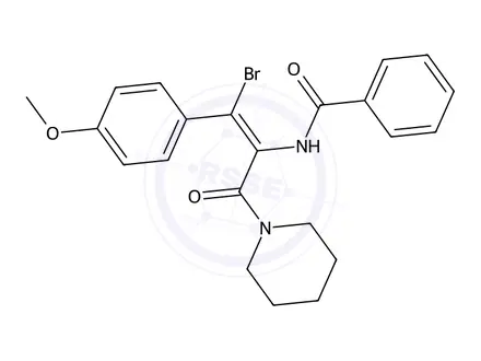 Chemical structure of (Z)-N-(1-Bromo-1-(4-methoxyphenyl)-3-oxo-3-(piperidin-1-yl)prop-1-en-2-yl)benzamide