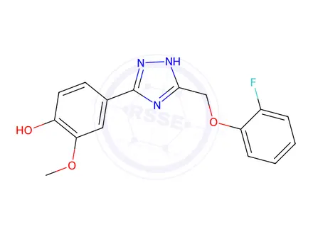 Chemical structure of 4-(3-((2-Fluorophenoxy)methyl)-1H-1,2,4-triazol-5-yl)-2-methoxyphenol