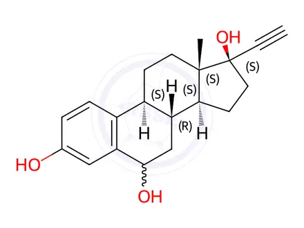 Chemical structure of (8R,9S,13S,14S,17R)-17-Ethynyl-13-methyl-7,8,9,11,12,13,14,15,16,17-decahydro-6H-cyclopenta[a]phenanthrene-3,6,17-triol