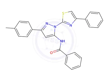 Chemical structure of N-(1-(4-Phenylthiazol-2-yl)-3-(p-tolyl)-1H-pyrazol-5-yl)benzamide