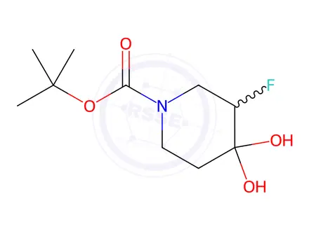 Chemical structure of tert-Butyl 3-fluoro-4,4-dihydroxypiperidine-1-carboxylate
