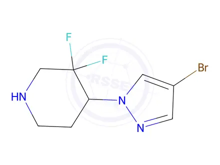 Chemical structure of 4-(4-Bromo-1H-pyrazol-1-yl)-3,3-difluoropiperidine