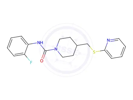 Chemical structure of N-(2-Fluorophenyl)-4-((pyridin-2-ylthio)methyl)piperidine-1-carboxamide