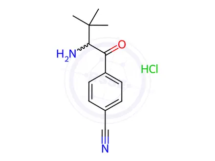 Chemical structure of rac-4-(2-Amino-3,3-dimethyl-1-oxobutyl)benzonitrile Hydrochloride