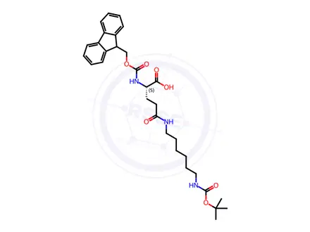 Chemical structure of 16-Oxa-2,7,14-triazaoctadecanoic acid, 3-carboxy-17,17-dimethyl-6,15-dioxo-, 1-(9H-fluoren-9-ylmethyl) ester, (3S)-