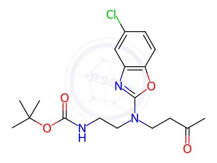 Chemical structure of Tert-Butyl (2-((5-Chlorobenzo[d]Oxazol-2-yl)(3-Oxobutyl)Dmino)Ethyl)Carbamate