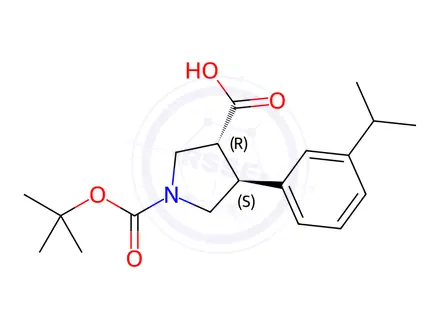 Chemical structure of (3R,4S)-rel-1-(tert-Butoxycarbonyl)-4-(3-isopropylphenyl)pyrrolidine-3-carboxylic acid