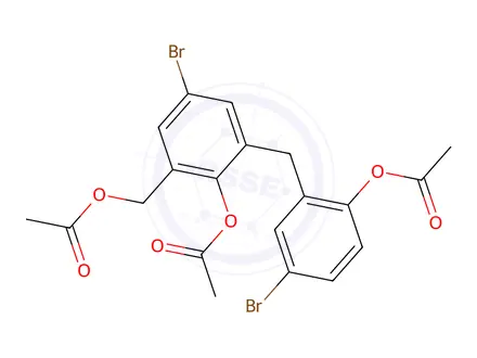 Chemical structure of 2-Acetoxy-3-(2-acetoxy-5-bromobenzyl)-5-bromobenzyl Acetate