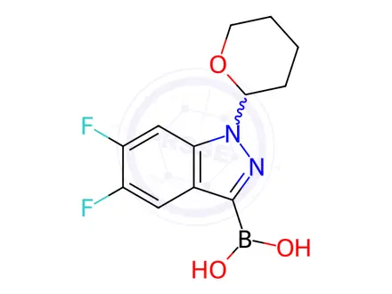 Chemical structure of (5,6-Difluoro-1-(tetrahydro-2H-pyran-2-yl)-1H-indazol-3-yl)boronic acid
