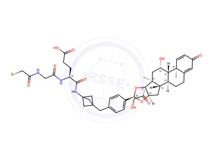 Chemical structure of (S)-4-(2-(2-Bromoacetamido)acetamido)-5-((3-(4-((6aR,6bS,7S,8aS,8bS,10R,11aR,12aS,12bS)-7-hydroxy-8b-(2-hydroxyacetyl)-6a,8a-dimethyl-4-oxo-2,4,6a,6b,7,8,8a,8b,11a,12,12a,12b-dodec