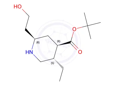 Chemical structure of (2R,4R,5S)-tert-butyl 5-ethyl-2-(2-hydroxyethyl)piperidine-4-carboxylate