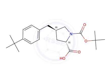 Chemical structure of (2S,4R)-1-(tert-Butoxycarbonyl)-4-(4-(tert-butyl)benzyl)pyrrolidine-2-carboxylic acid