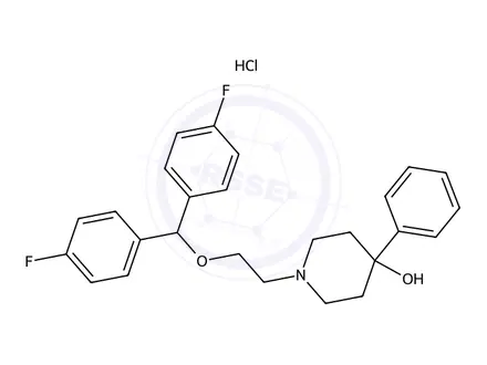 Chemical structure of 1-(2-(Bis(4-Fluorophenyl)Methoxy)Ethyl)-4-Phenyl-4-Piperidinol Hydrochloride