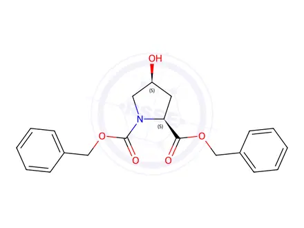 Chemical structure of (2s,4s)-dibenzyl 4-hydroxypyrrolidine-1,2-dicarboxylate