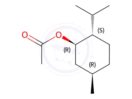 Chemical structure of Cyclohexanol, 5-methyl-2-(1-methylethyl)-, 1-acetate, (1R,2S,5R)-rel-(ACI)