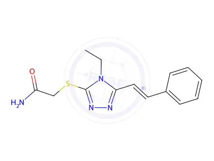 Chemical structure of (E)-2-((4-ethyl-5-styryl-4H-1,2,4-triazol-3-yl)thio)acetamide