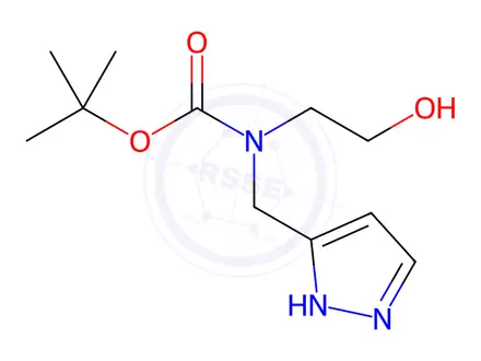 Chemical structure of Carbamic acid, N-(2-hydroxyethyl)-N-(1H-pyrazol-3-ylmethyl)-, 1,1-dimethylethyl ester
