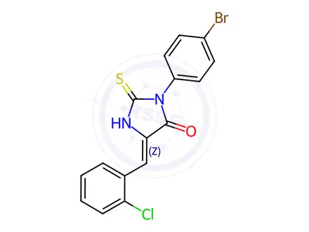 Chemical structure of 3-(p-Bromophenyl)-5-(2-chlorobenzylidene)-2-thioxo-4-imidazolidinone