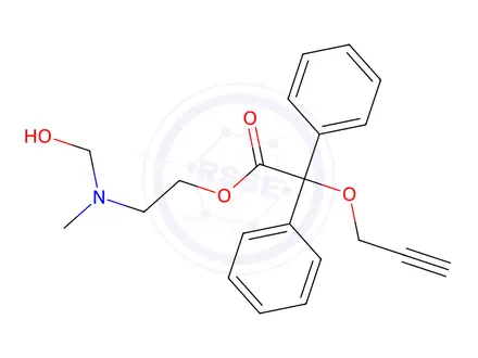 Chemical structure of 2-((hydroxymethyl)(methyl)amino)ethyl 2,2-diphenyl-2-(prop-2-yn-1-yloxy)acetate