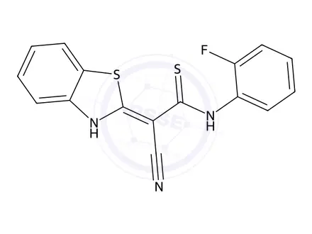 Chemical structure of 2-Benzothiazol-2-yl-3-(2-fluoro-phenylamino)-3-mercapto-acrylonitrile