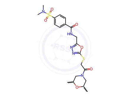 Chemical structure of N-((5-((2-(2,6-Dimethylmorpholino)-2-oxoethyl)thio)-1,3,4-oxadiazol-2-yl)methyl)-4-(N,N-dimethylsulfamoyl)benzamide