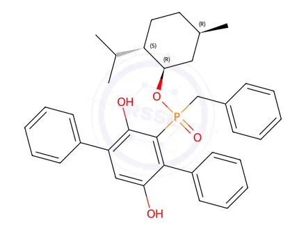 Chemical structure of (Sp)-(1R,2S,5R)-2-Isopropyl-5-methylcyclohexyl benzyl(3',6'-dihydroxy-[1,1':4',1''-terphenyl]-2'-yl)phosphinate