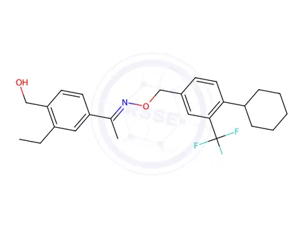 Chemical structure of (E)-1-(3-Ethyl-4-(hydroxymethyl)phenyl)ethan-1-one O-(4-cyclohexyl-3-(trifluoromethyl)benzyl) oxime