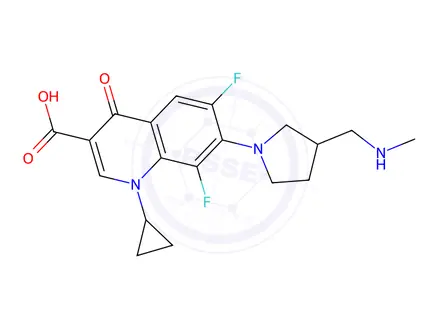 Chemical structure of 1-Cyclopropyl-6,8-difluoro-7-(3-((methylamino)methyl)pyrrolidin-1-yl)-4-oxo-1,4-dihydroquinoline-3-carboxylic acid