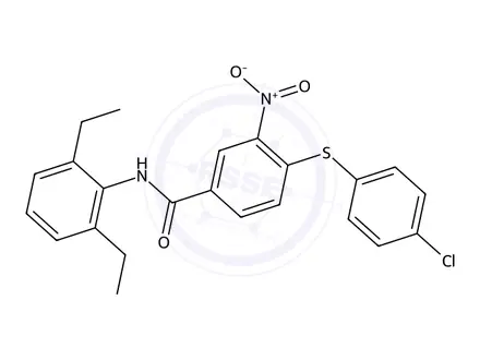 Chemical structure of 4-((4-Chlorophenyl)thio)-N-(2,6-diethylphenyl)-3-nitrobenzamide
