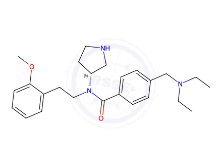 Chemical structure of (R)-4-((Diethylamino)methyl)-N-(2-methoxyphenethyl)-N-(pyrrolidin-3-yl)benzamide