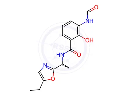 Chemical structure of N-(1-(5-Ethyloxazol-2-yl)ethyl)-3-formamido-2-hydroxybenzamide